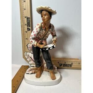 Vintage Porcelain Figurine Ceramic Tambourine Player Hand Painted Collectible
